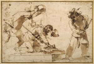 Satirisch onderwerp met personages uit de Commedia dell