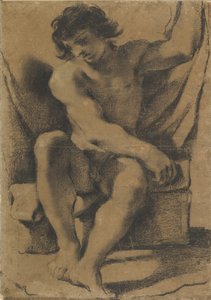 Zittende naakte jonge man in bijna frontaal zicht, ca. 1618