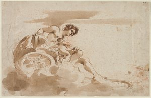 Venus en Cupido in een wagen door Guercino