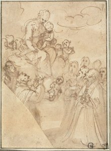 Madonna van de Rozenkrans, met Dominic en andere heiligen door Guglielmo Caccia