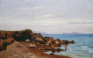 Vissers aan de Napolitaanse kust, met het eiland Capri op de achtergrond