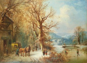 Koets en paarden in een besneeuwd landschap