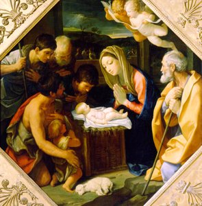 De aanbidding van het Christuskind, ca. 1640 door Guido Reni