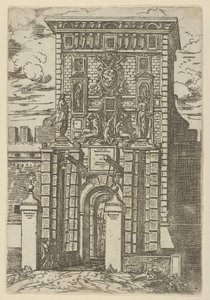 De Porta Galliera, de toegangspoort tot Bologna en ophaalbrug met tijdelijke versieringen door Guido Reni