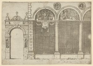 De arcade van het paleis van de Aartsbisschop van Bologna met tijdelijke decoraties voor de e..., 1598 door Guido Reni