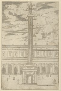 Triomfzuil met vrouwelijke figuur van Roem die een trompet vasthoudt, een tijdelijke decoratie, 1598 door Guido Reni