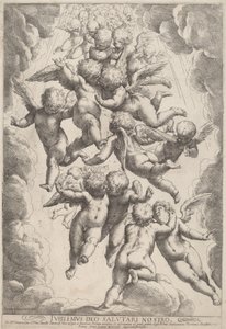 Engelen in Glorie door Guido Reni, after Luca Cambiaso