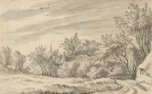 Dorpspad met kerktoren in de verte door Guillam Dubois