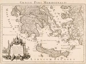 Kaart van het oude Griekenland en een deel van Turkije (gravure) door Guillaume (after) Delisle