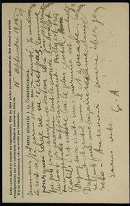 Handgeschreven ansichtkaart aan Jean Mollet, gedateerd 16 september 1915 door Guillaume Apollinaire