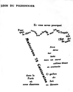 Calligram door Guillaume Apollinaire (1880-1918): “” Ver van de duiventil”” door Guillaume Apollinaire