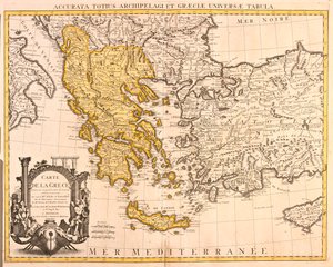 Albanië, groot deel van Griekenland (uitgezonderd noordoosten), groot deel Republiek Macedonië (uitgezonderd noorden) door Guillaume Delisle
