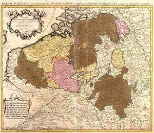 Kaart van Katholiek Nederland (België en Luxemburg) (ets) door Guillaume Delisle
