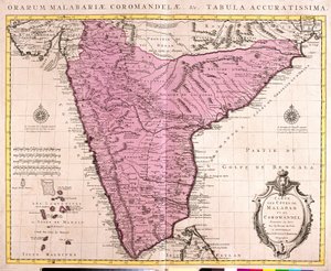 Kaart van Coromandel en Malabar (India) (ets)