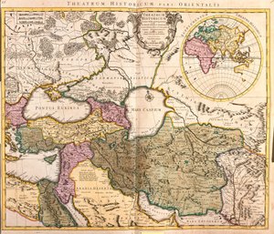 Kaart van de aangrenzende landen van de Kaspische Zee (Rusland, Armenië, Perzië, Kazachstan, Turkmenistan) (ets) door Guillaume Delisle
