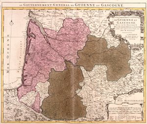 Kaart van het Gouvernement Guyenne en Gascogne (Frankrijk) (ets) door Guillaume Delisle