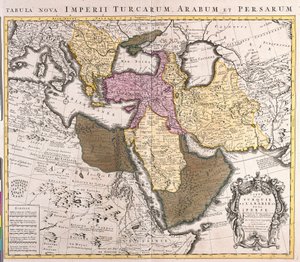 Kaart van het Midden-Oosten: Turks Rijk, Perzië en Arabisch Schiereiland (ets) door Guillaume Delisle