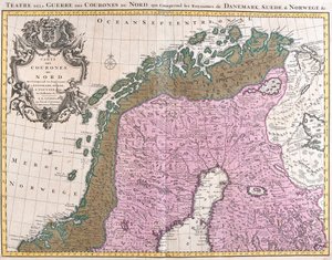 Kaart van de Noordse landen, koninkrijken Denemarken, Zweden en Noorwegen door Guillaume Delisle