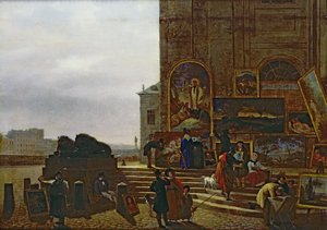 Schilderijen verkopen buiten het Institut de France, 1837