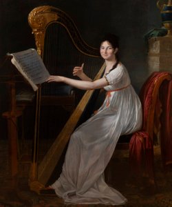 Portret van Adèle Papin spelend op de harp