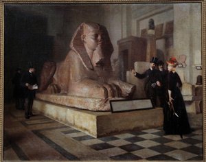 Egyptische zaal van het Louvre Bezoekers voor de Grote Sfinx door Guillaume Larrue