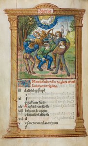 Gedrukt getijdenboek Gebruik van Rome: fol. 4v, maart kalenderillustratie, 1510 door Guillaume Le Rouge
