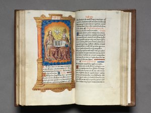 Gedrukt Getijdenboek Gebruik van Rome: fol. 95r, De Drie-eenheid, 1510 door Guillaume Le Rouge