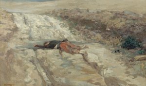 Scène van de oorlog van 1870: dode soldaat op een slagveld, ca. 1870