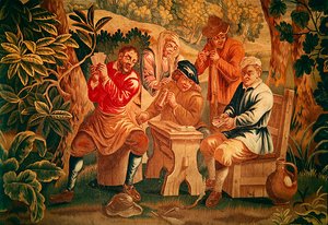 Het Kaartspel, detail van de spelers, begin 18e eeuw