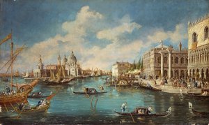 Salute kerk gezien vanaf Riva degli Schiavoni, door Giuseppe Ponga, olieverf op doek door Guiseppe Ponga