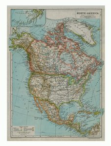 Kaart van Noord-Amerika, ca. 1910