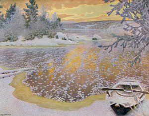 Vorst op ijs door Gustaf Edolf Fjaestad