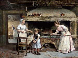 Binnen in een bakkerij door Gustaf Olaf Cederstrom