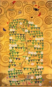 Runa Art - Schilderijen Gustav Klimt Levensboom 120 x 40 cm Fleece Niet-geweven Canvas Kleurrijk Meerdelig Modern Muur Decoratie 004633a