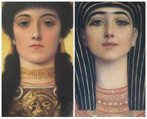 Oud Griekenland en Oud Egypte, detail hoofden van Athena en Isis