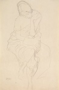 Zittend op een kruk van voren door Gustav Klimt
