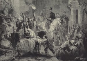 Louis Napoleon bezoekt de barricades van Parijs te paard in de nacht van 3 december 1851 door Gustav Bartsch