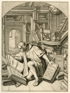 Luther leest in de universiteitsbibliotheek van Erfurt. Hij vond een Latijnse Bijbel door Gustav Ferdinand Leopold Konig