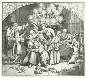 Maarten Luther en zijn familie genieten van het feestseizoen (gravure) door Gustav Ferdinand Leopold Konig
