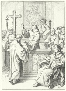 Maarten Luther ontvangt zijn doctoraat van Andreas Karlstadt aan de Universiteit van Wittenberg, 1512 door Gustav Ferdinand Leopold Konig