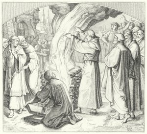 Maarten Luther verbrandt de pauselijke bul in Wittenberg, 1520 door Gustav Ferdinand Leopold Konig