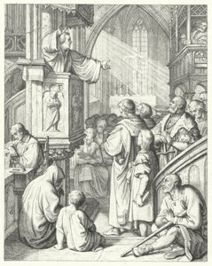 Maarten Luther houdt een preek (gravure) door Gustav Ferdinand Leopold Konig