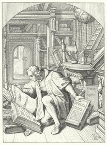 Maarten Luther ontdekt een Latijnse Bijbel in de bibliotheek van de Universiteit van Erfurt (gravure) door Gustav Ferdinand Leopold Konig