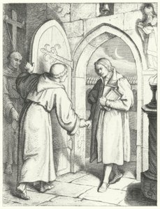 Maarten Luther betreedt het Augustijnenklooster in Erfurt op 17 juli 1505 door Gustav Ferdinand Leopold Konig