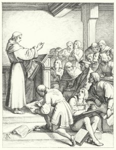 Maarten Luther in een filosofie- en theologiecollege voor zijn bachelordiploma door Gustav Ferdinand Leopold Konig