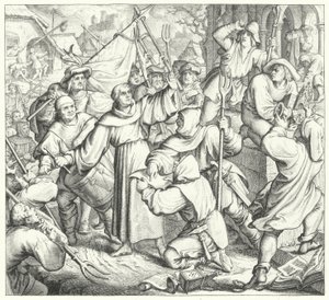 Maarten Luther preekt tegen de rebellen en de Boerenoorlog (gravure) door Gustav Ferdinand Leopold Konig