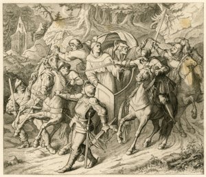 De ontvoering van Maarten Luther op zijn terugreis - 1521 - door Hauptmann von Berlepsch en Burkhard Hund, vanwege de pauselijke ban en de rijksban van de keizer