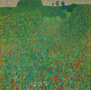 Een veld vol klaprozen door Gustav Klimt