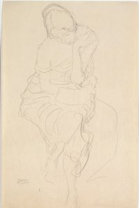 Zittend op een kruk van voren door Gustav Klimt