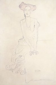 Aug Ruhubeit de jonge vrouw, steunend op haar handen, 1908 door Gustav Klimt